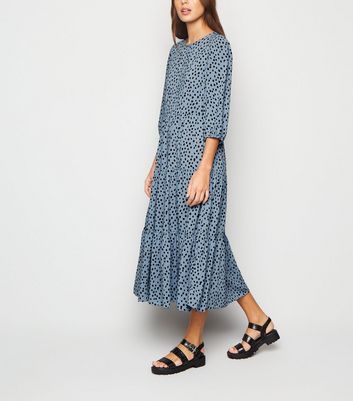 Blue Spot Tiered Smock Midi Dress New ...